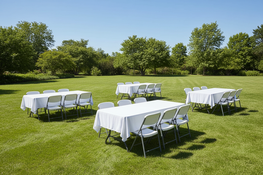 4x Table, Linen & 6 Chairs Outdoor Photo