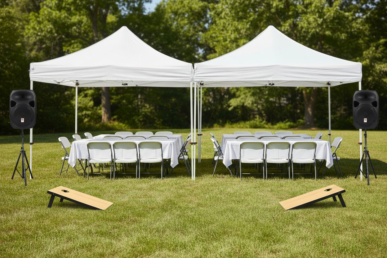 Outdoor Party Bundle with Speakers & Cornhole